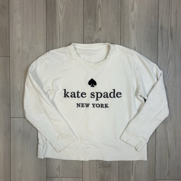 kate spade Tops - Kate Spade New York Pullover Sweater Women’s Large Embroidered Logo White/Black
